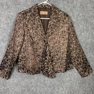 Brooke Coleman Vintage Jacket Women Size 14 Brown/Olive Cheetah Animal Print USA